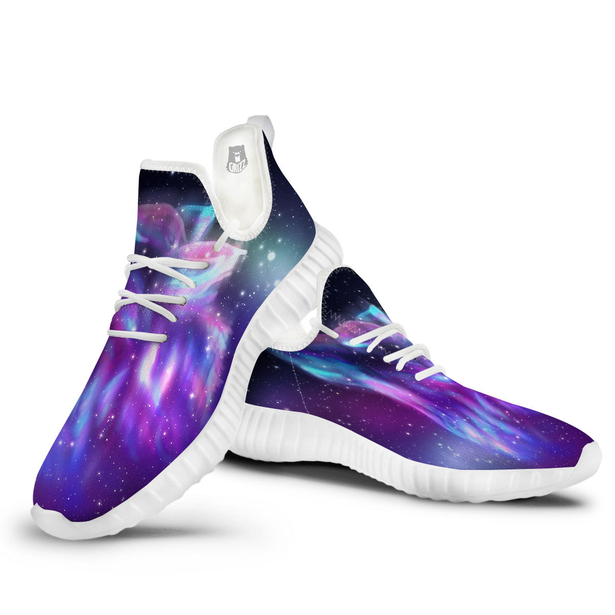Wolf Spirit Aurora Howling Print White Walking Shoes-grizzshop