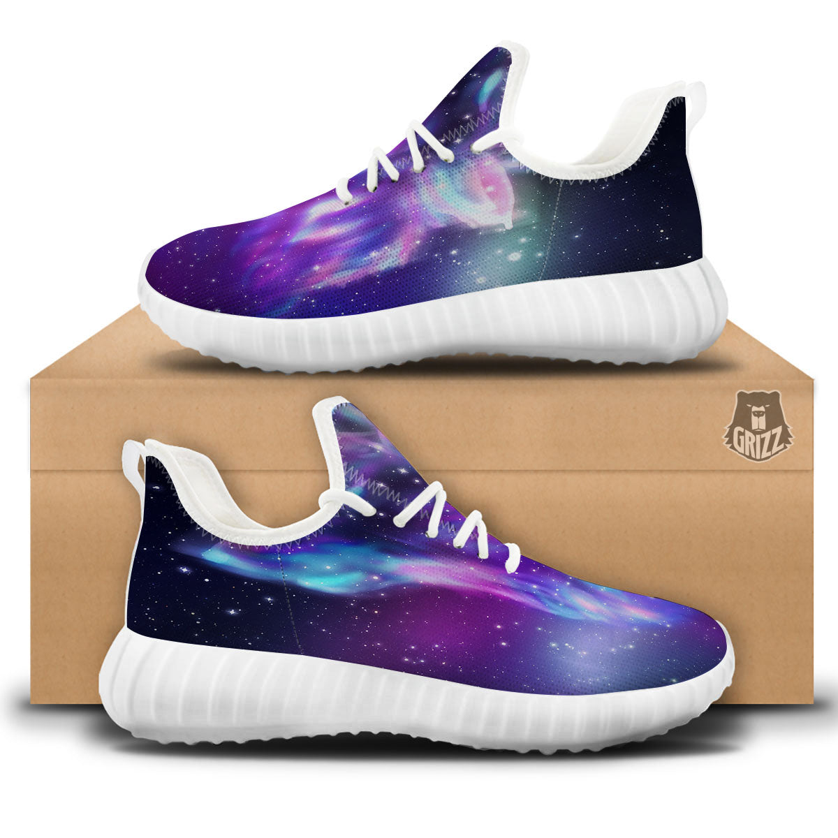 Wolf Spirit Aurora Howling Print White Walking Shoes-grizzshop