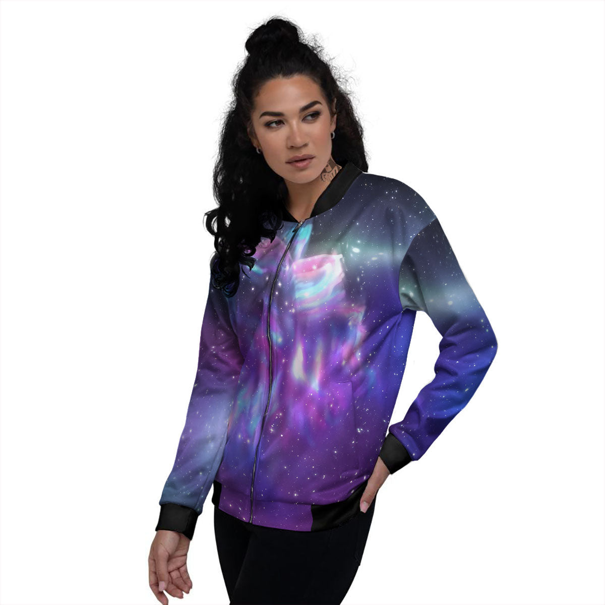 Wolf Spirit Aurora Howling Print Women's Bomber Jacket-grizzshop