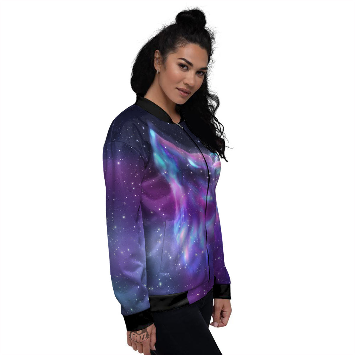 Wolf Spirit Aurora Howling Print Women's Bomber Jacket-grizzshop