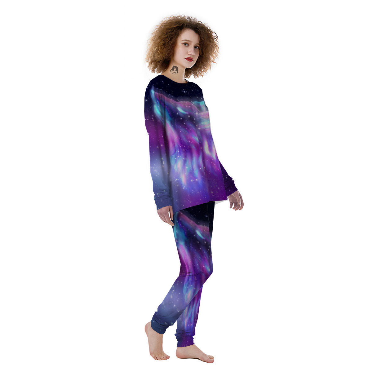 Wolf Spirit Aurora Howling Print Women's Pajamas-grizzshop