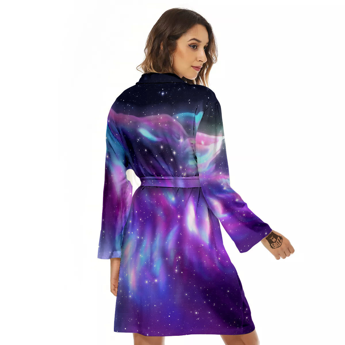 Wolf Spirit Aurora Howling Print Women's Robe-grizzshop