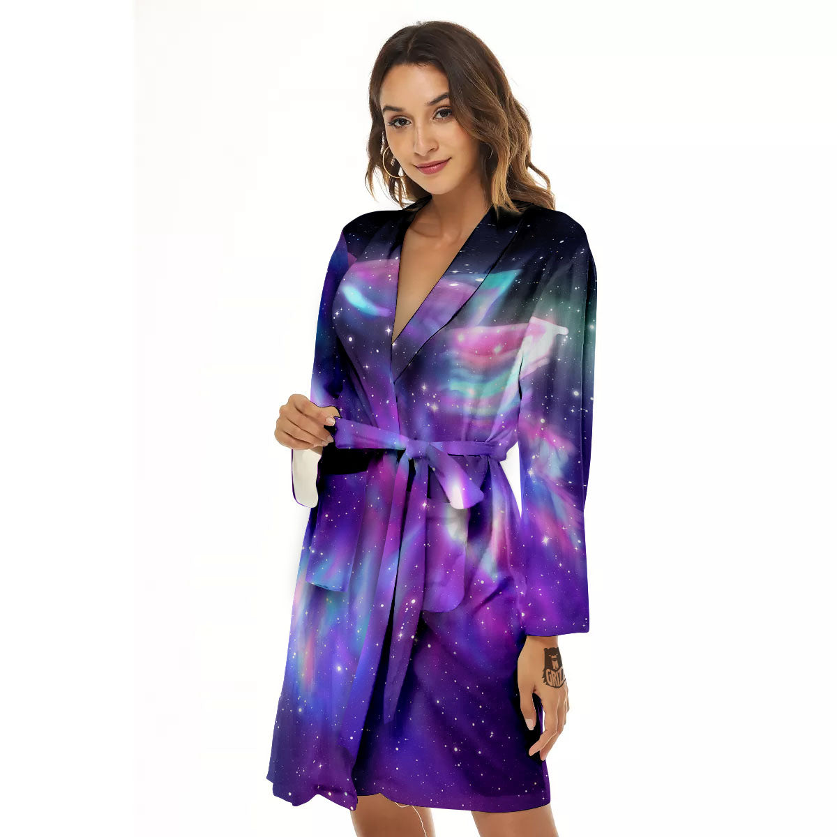 Wolf Spirit Aurora Howling Print Women's Robe-grizzshop