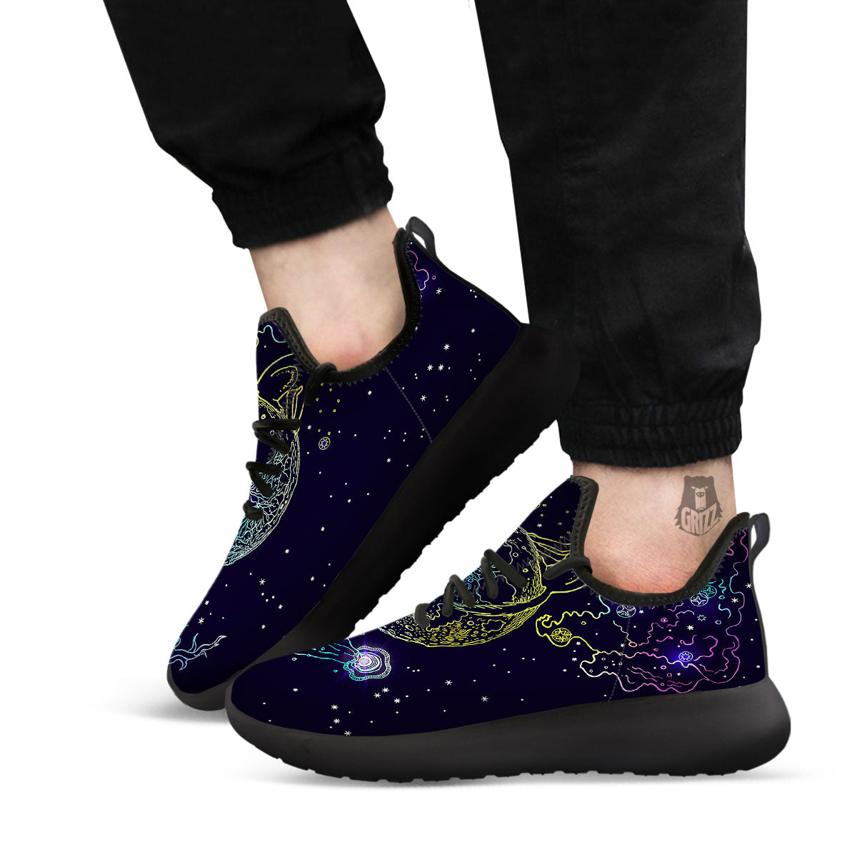 Wolf Spirit Galaxy Howling Print Black Athletic Shoes-grizzshop