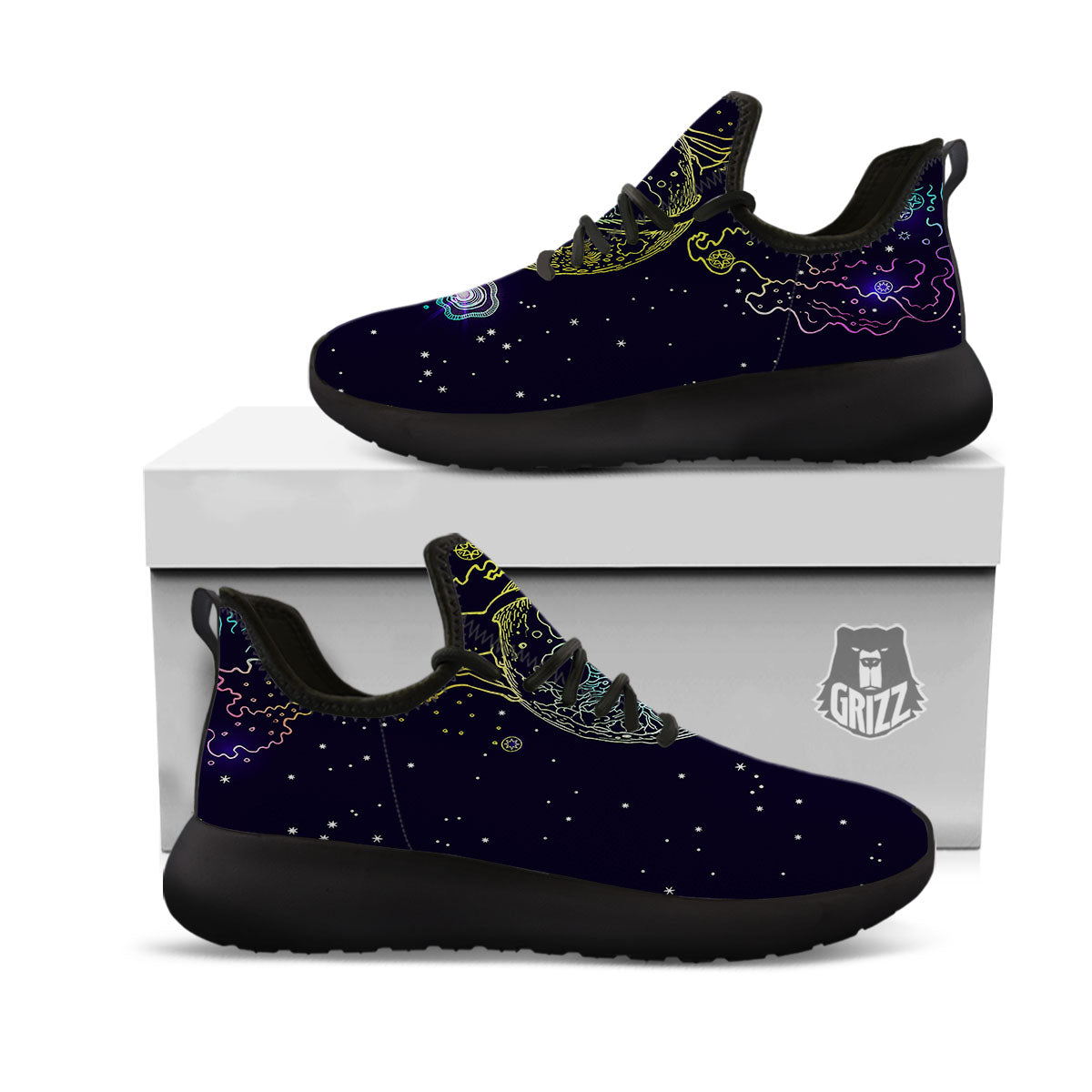 Wolf Spirit Galaxy Howling Print Black Athletic Shoes-grizzshop