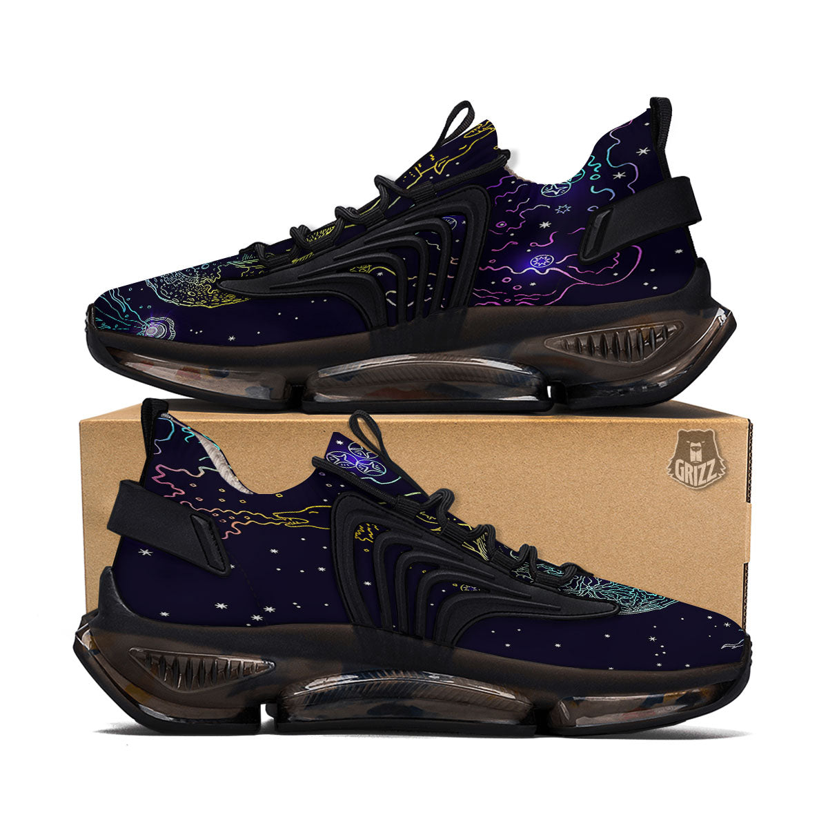 Wolf Spirit Galaxy Howling Print Black Gym Shoes-grizzshop