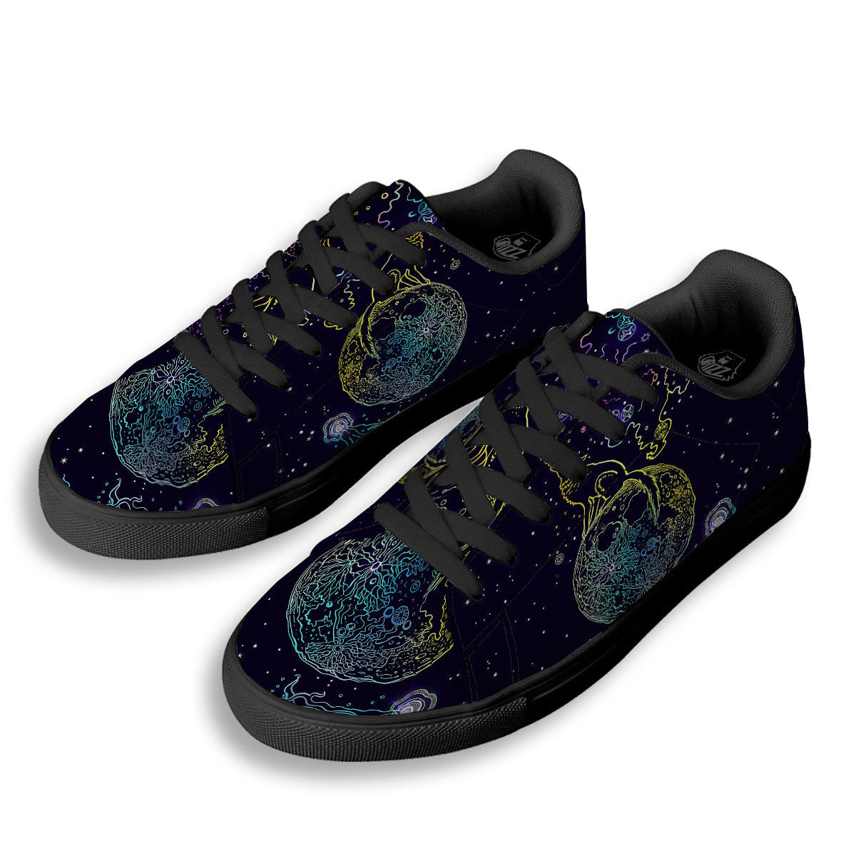 Wolf Spirit Galaxy Howling Print Black Low Top Sneakers-grizzshop