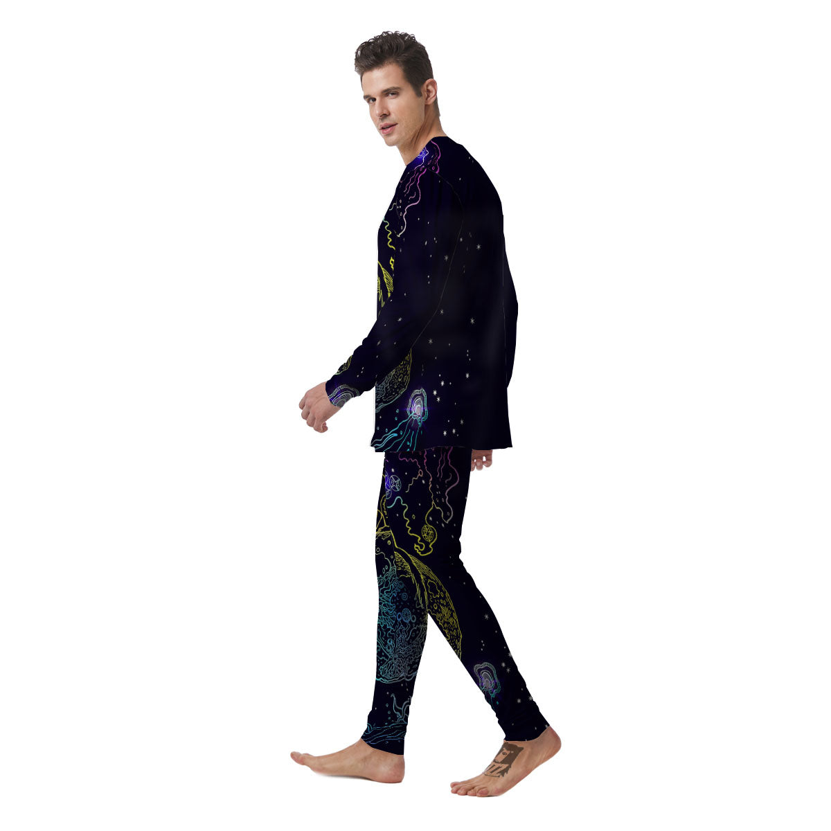 Wolf Spirit Galaxy Howling Print Men's Pajamas-grizzshop