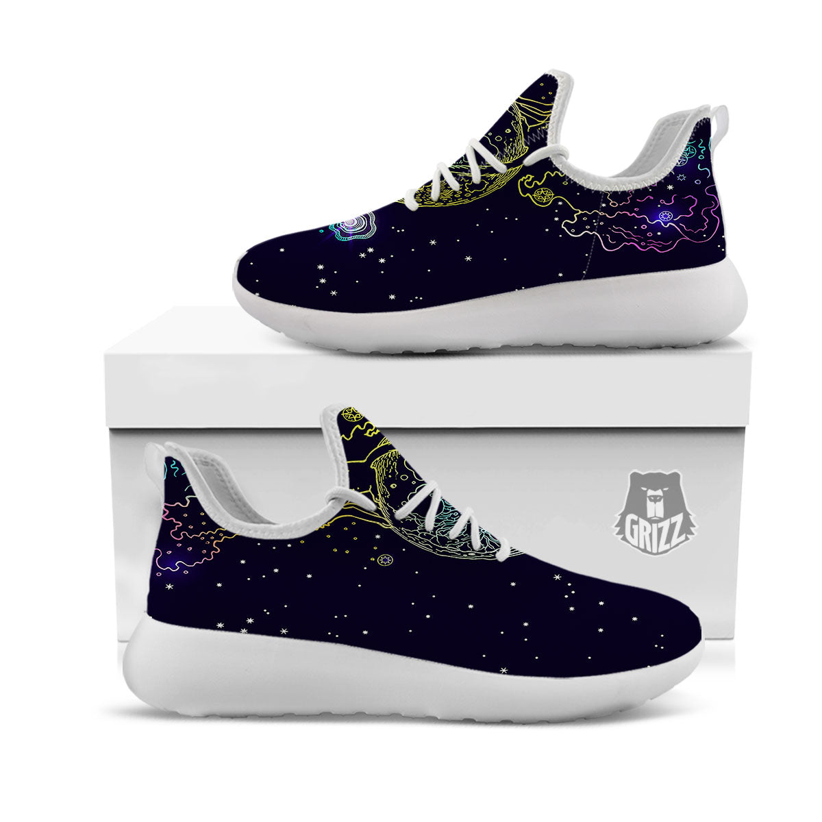 Wolf Spirit Galaxy Howling Print White Athletic Shoes-grizzshop