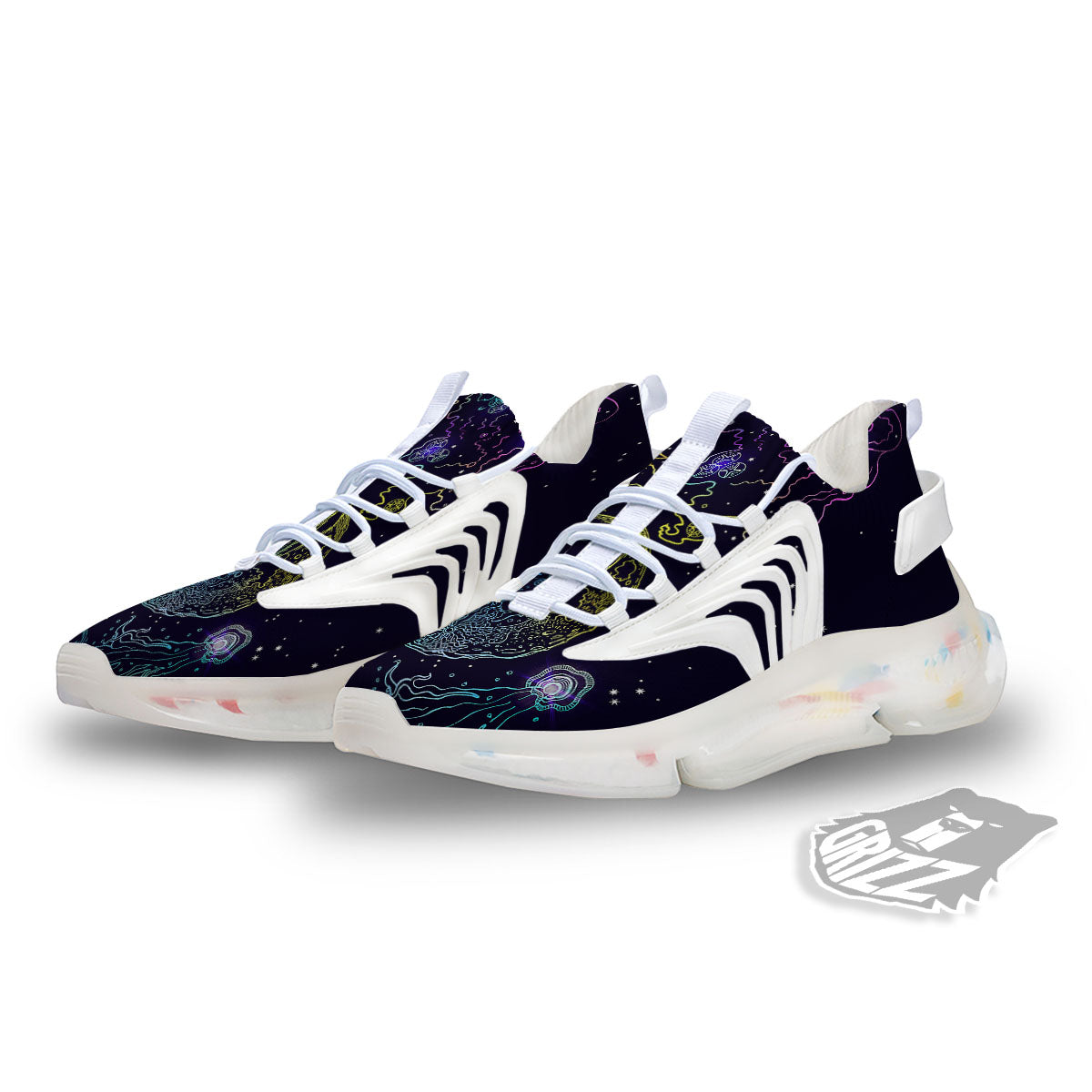 Wolf Spirit Galaxy Howling Print White Gym Shoes-grizzshop