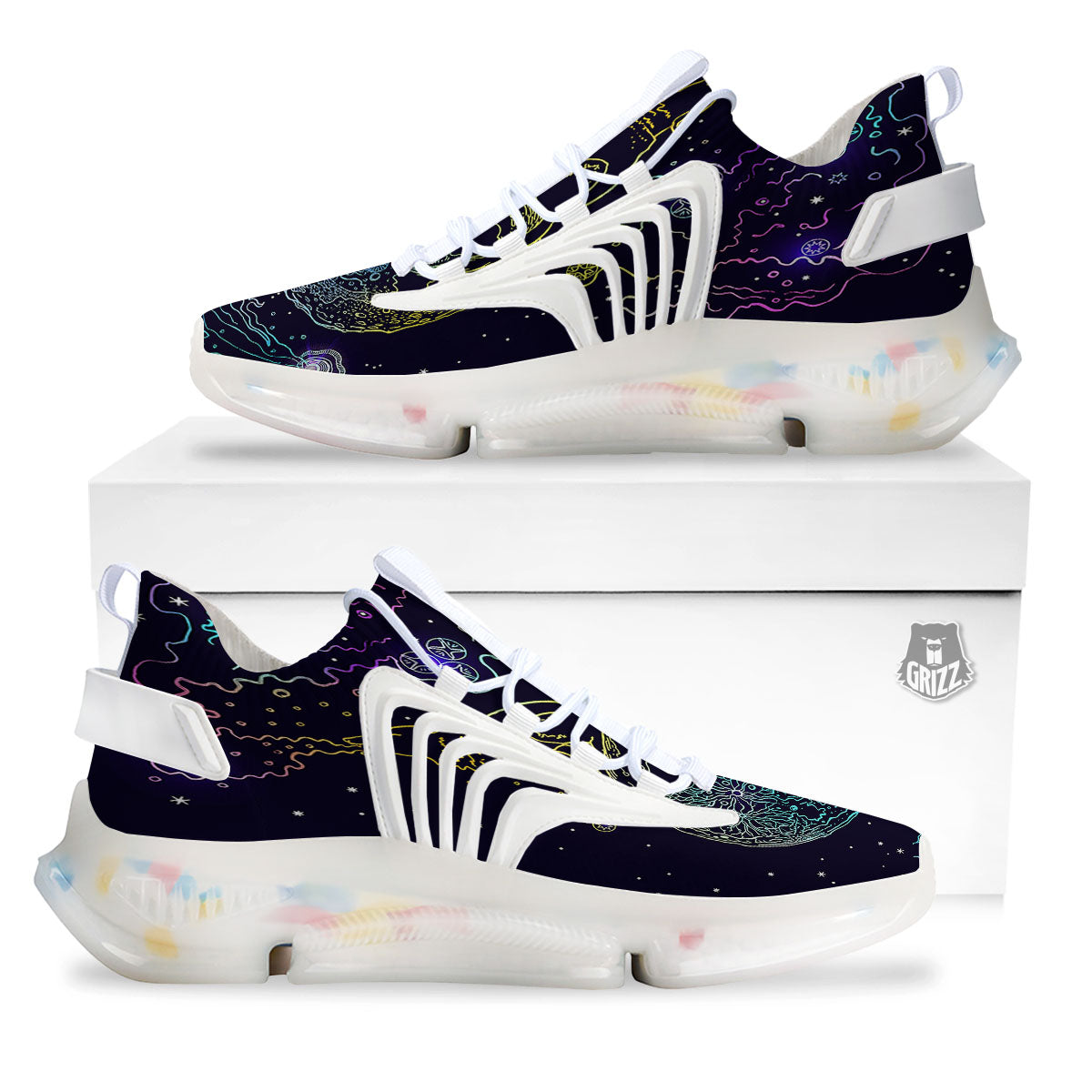 Wolf Spirit Galaxy Howling Print White Gym Shoes-grizzshop