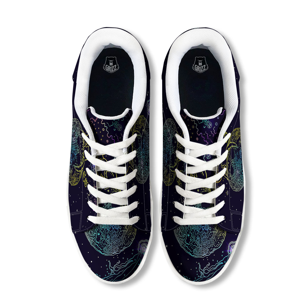 Wolf Spirit Galaxy Howling Print White Low Top Sneakers-grizzshop