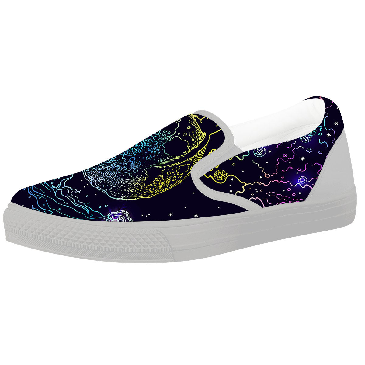 Wolf Spirit Galaxy Howling Print White Slip On Shoes-grizzshop