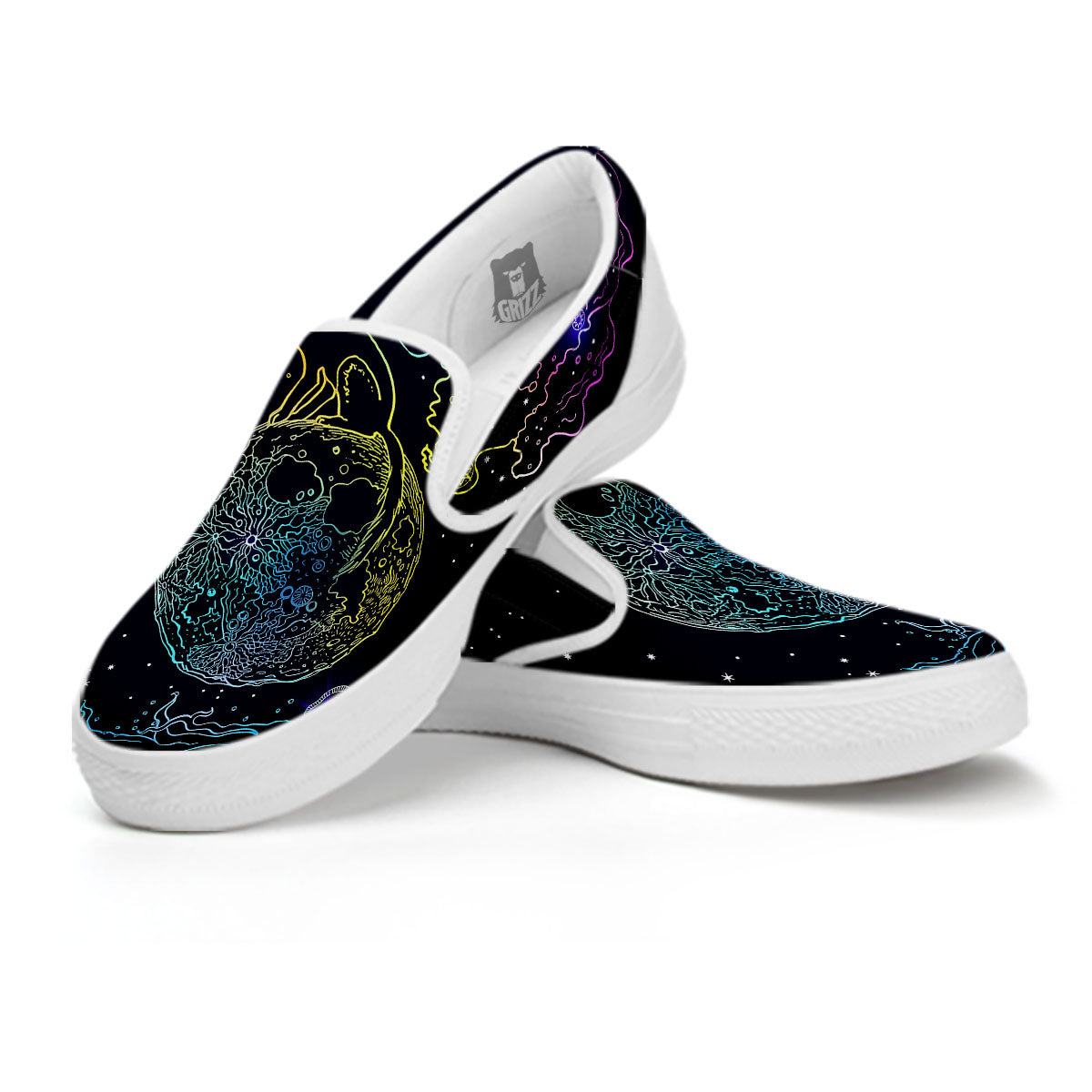 Wolf Spirit Galaxy Howling Print White Slip On Shoes-grizzshop