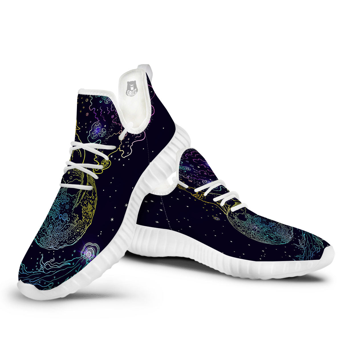 Wolf Spirit Galaxy Howling Print White Walking Shoes-grizzshop