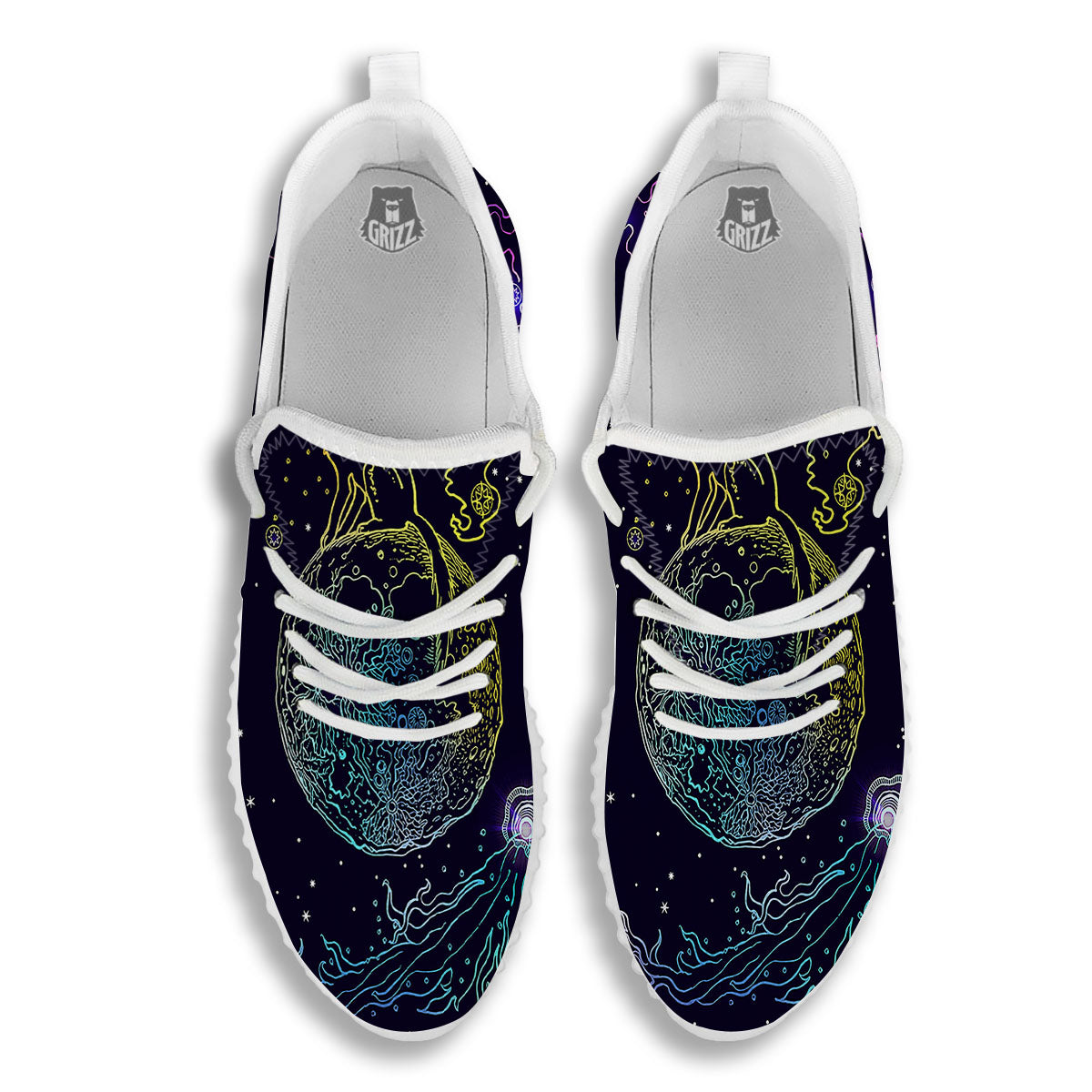 Wolf Spirit Galaxy Howling Print White Walking Shoes-grizzshop