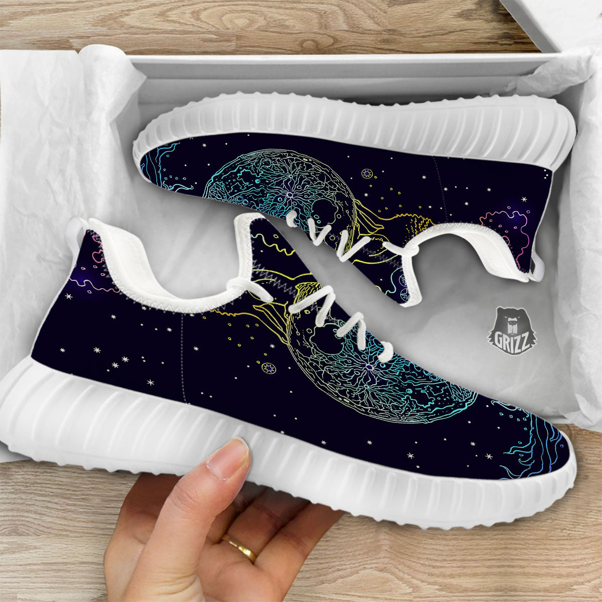 Wolf Spirit Galaxy Howling Print White Walking Shoes-grizzshop