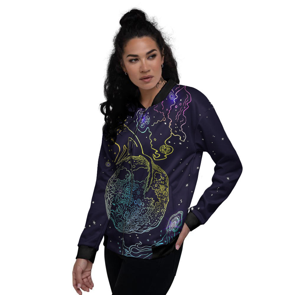 Wolf Spirit Galaxy Howling Print Women's Bomber Jacket-grizzshop