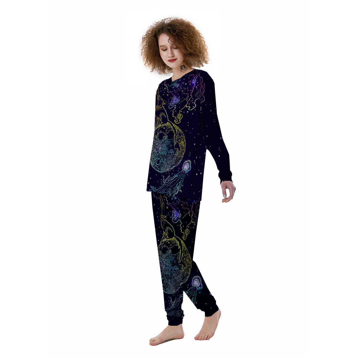 Wolf Spirit Galaxy Howling Print Women's Pajamas-grizzshop