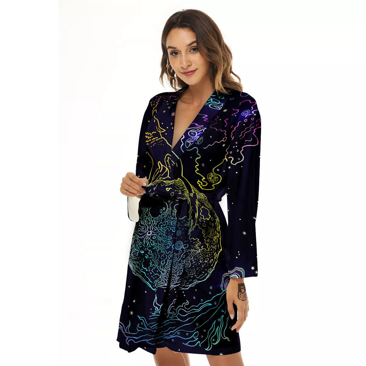 Wolf Spirit Galaxy Howling Print Women's Robe-grizzshop