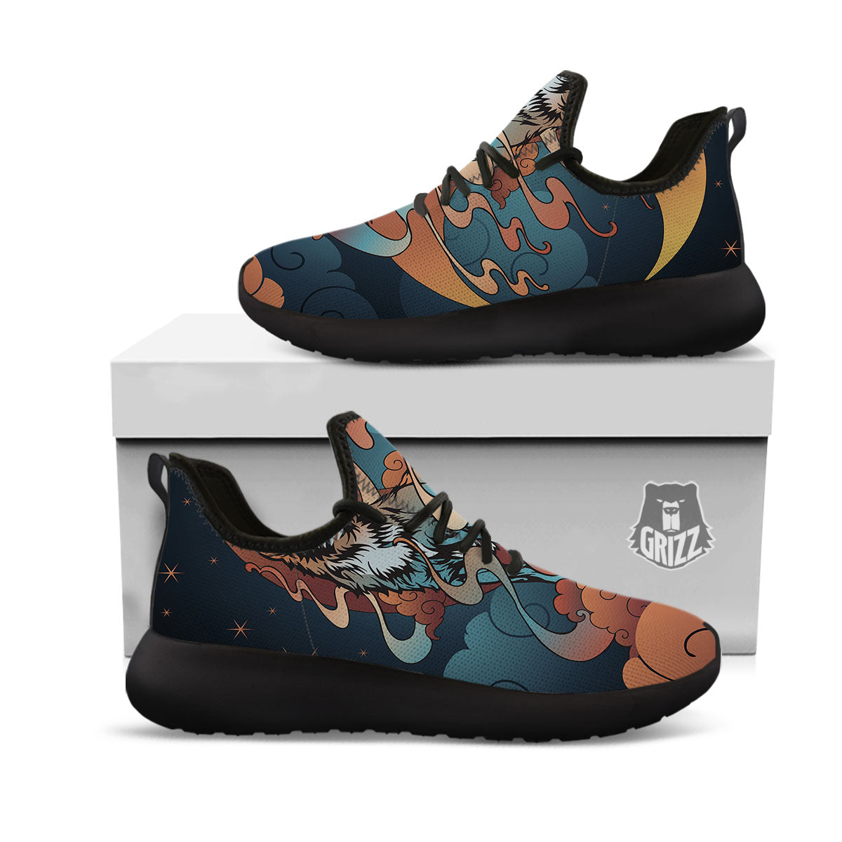 Wolf Spirit Night Forest Print Black Athletic Shoes-grizzshop