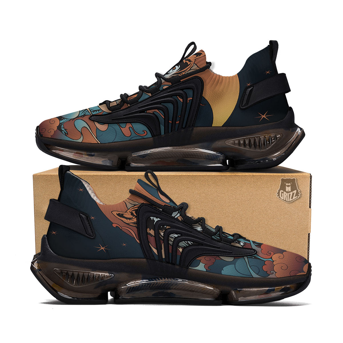 Wolf Spirit Night Forest Print Black Gym Shoes-grizzshop