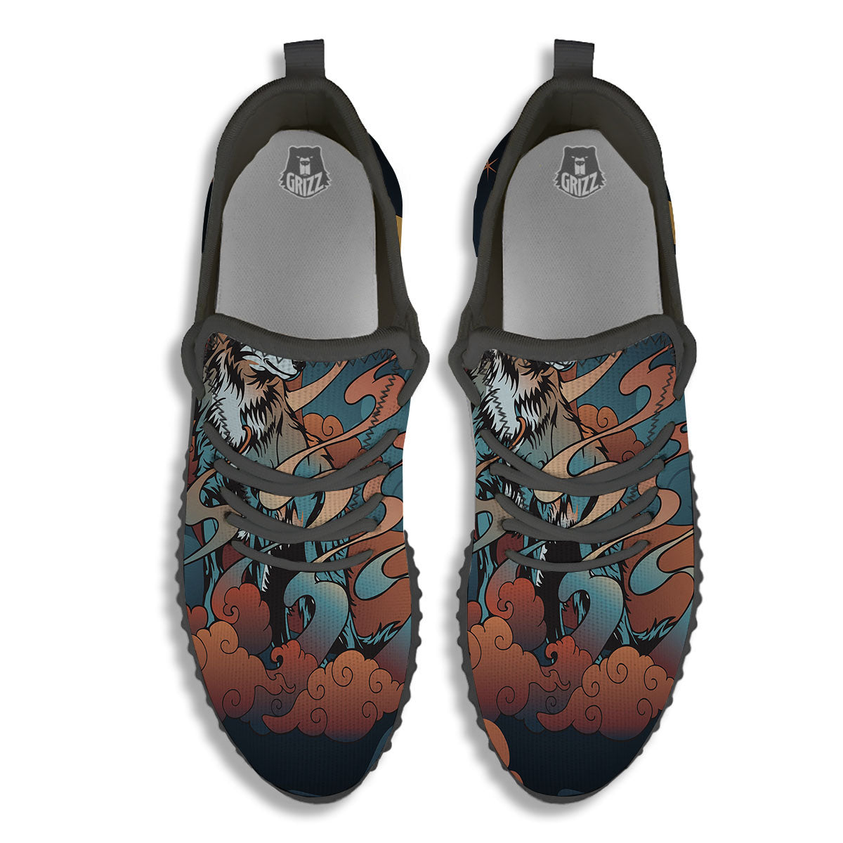 Wolf Spirit Night Forest Print Black Walking Shoes-grizzshop