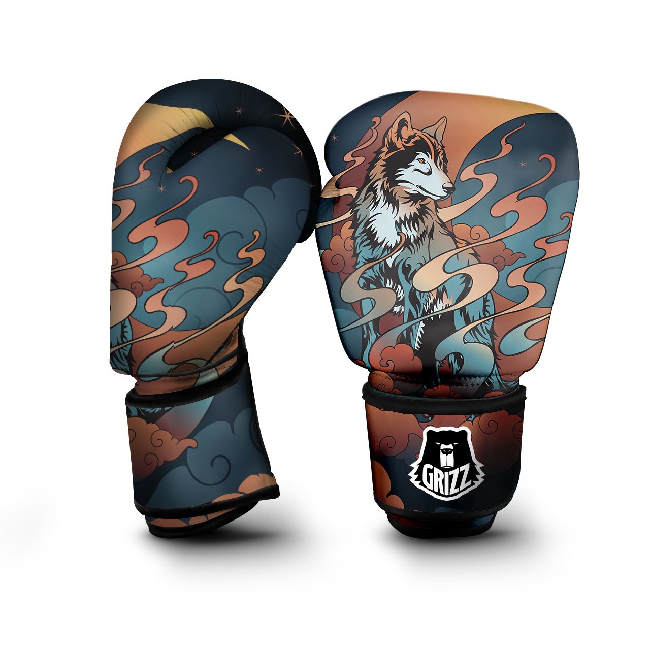 Wolf Spirit Night Forest Print Boxing Gloves-grizzshop