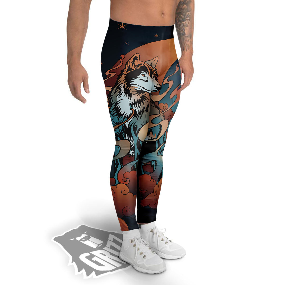 Wolf Spirit Night Forest Print Men's Leggings-grizzshop