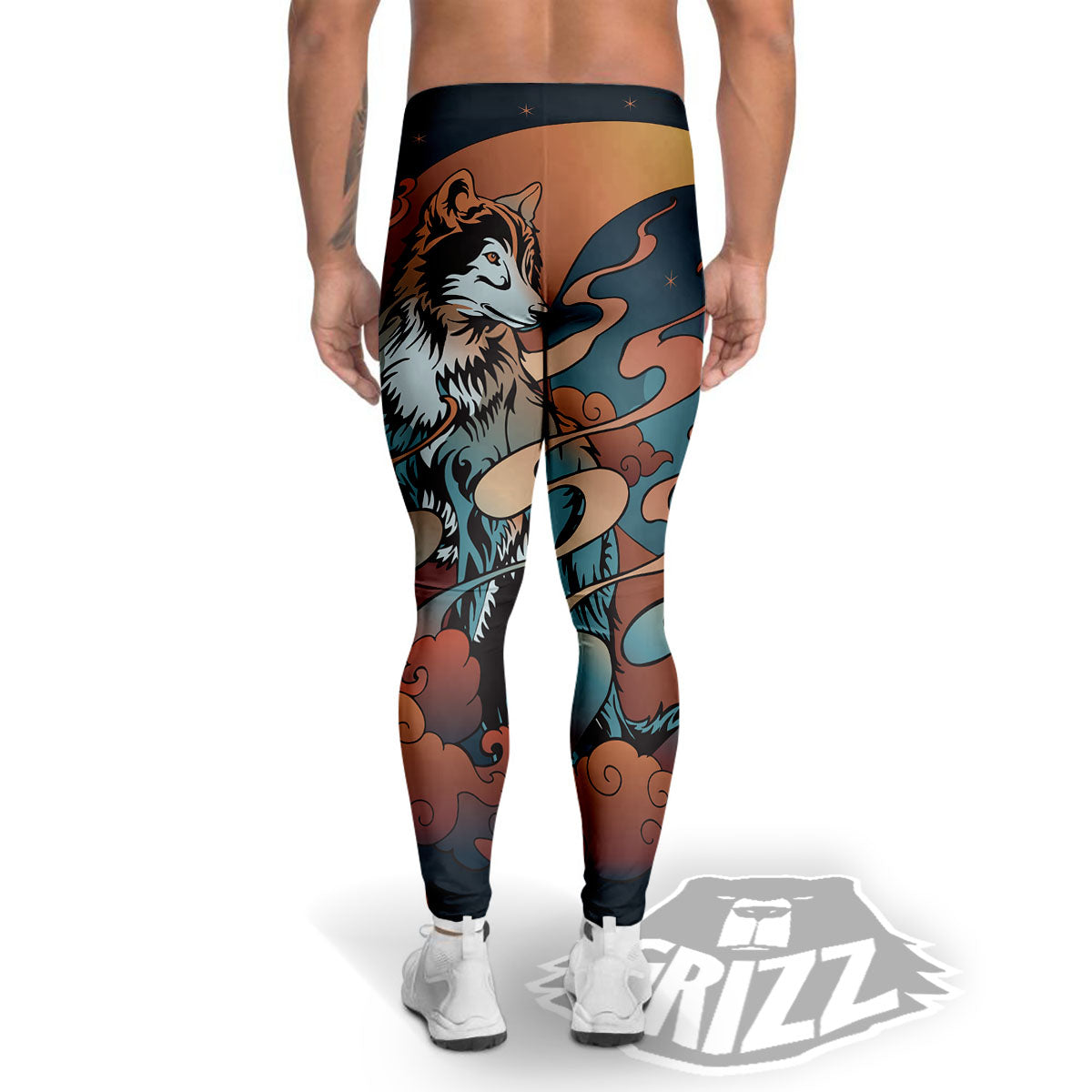 Wolf Spirit Night Forest Print Men's Leggings-grizzshop