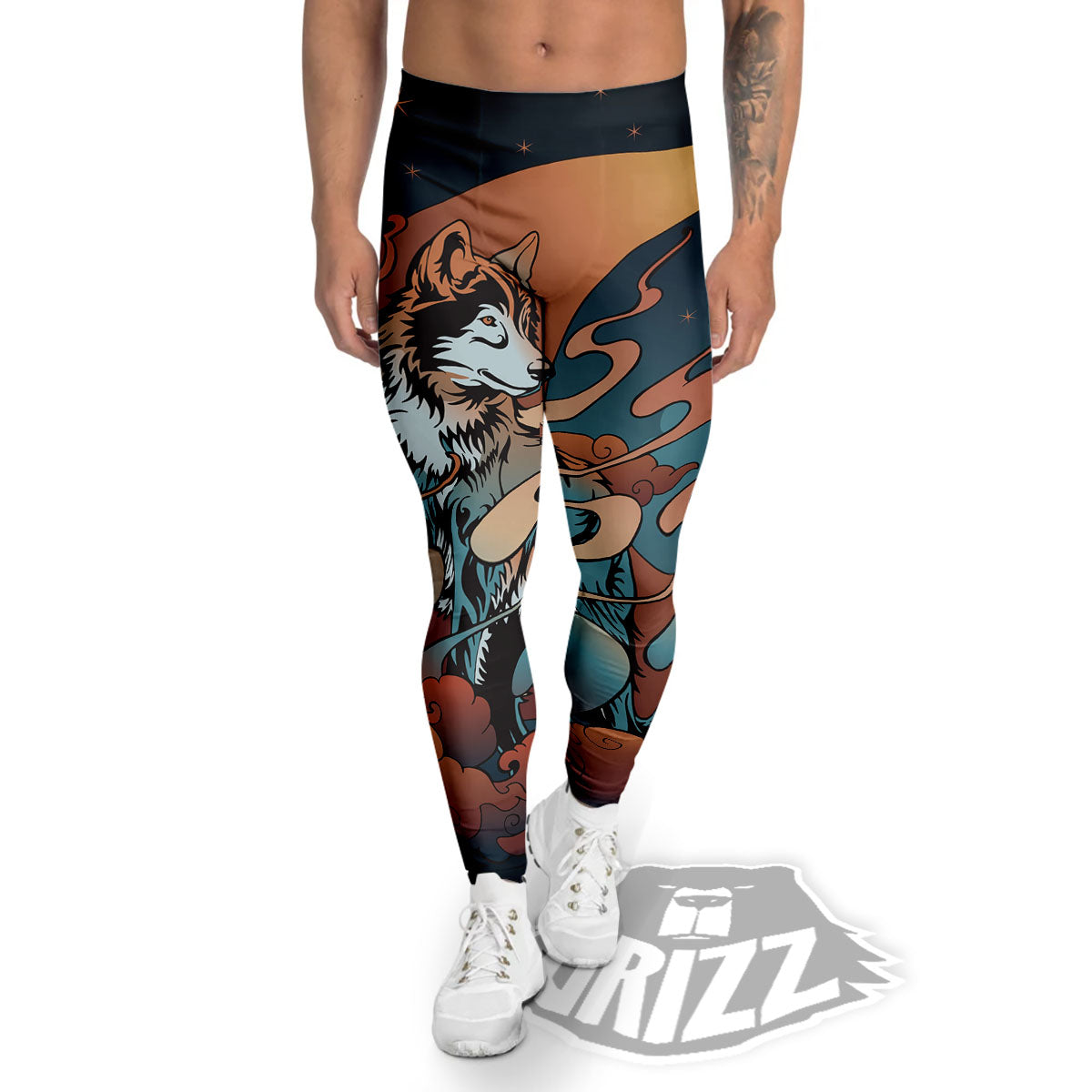 Wolf Spirit Night Forest Print Men's Leggings-grizzshop