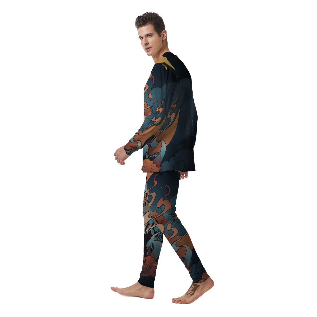 Wolf Spirit Night Forest Print Men's Pajamas-grizzshop