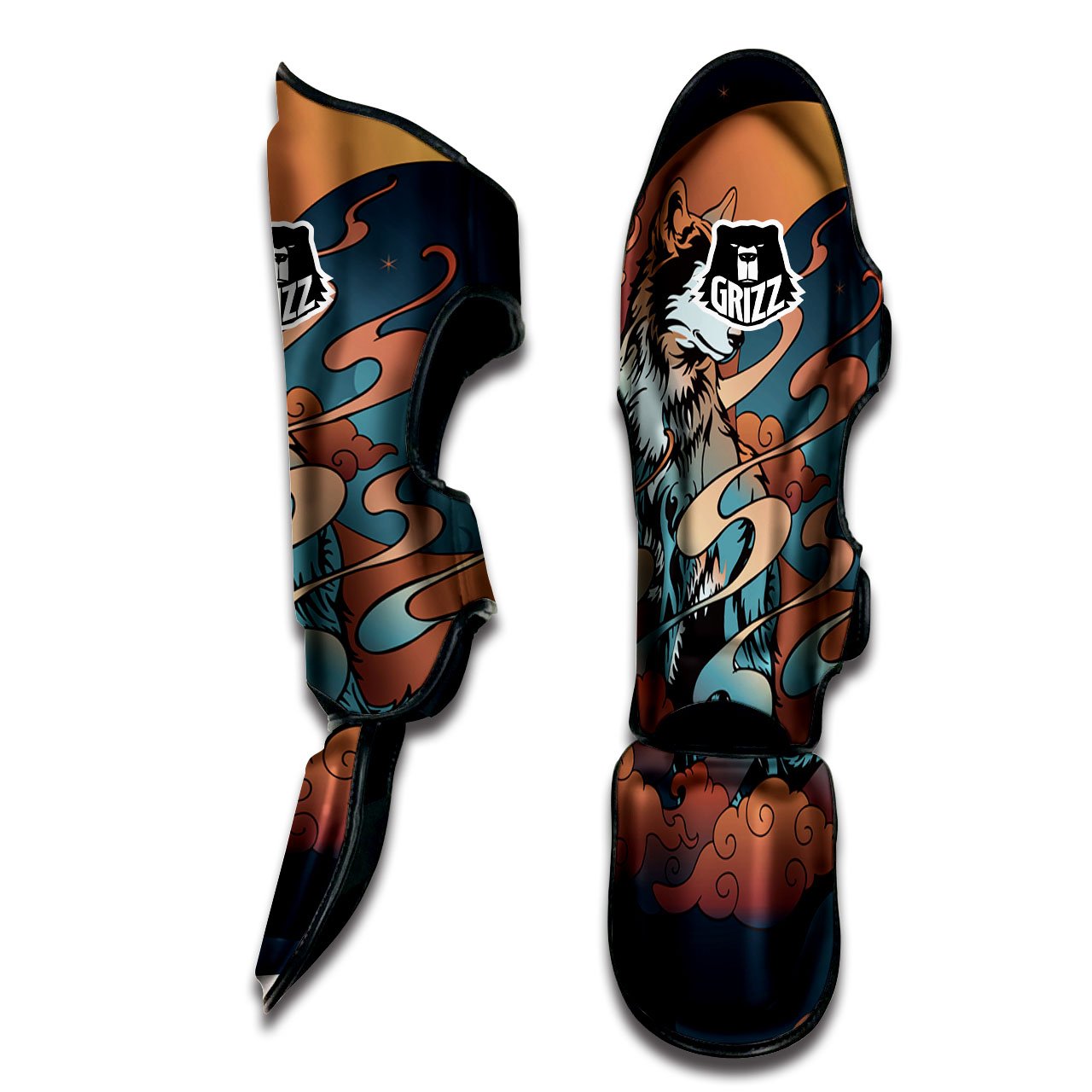 Wolf Spirit Night Forest Print Muay Thai Shin Guards-grizzshop