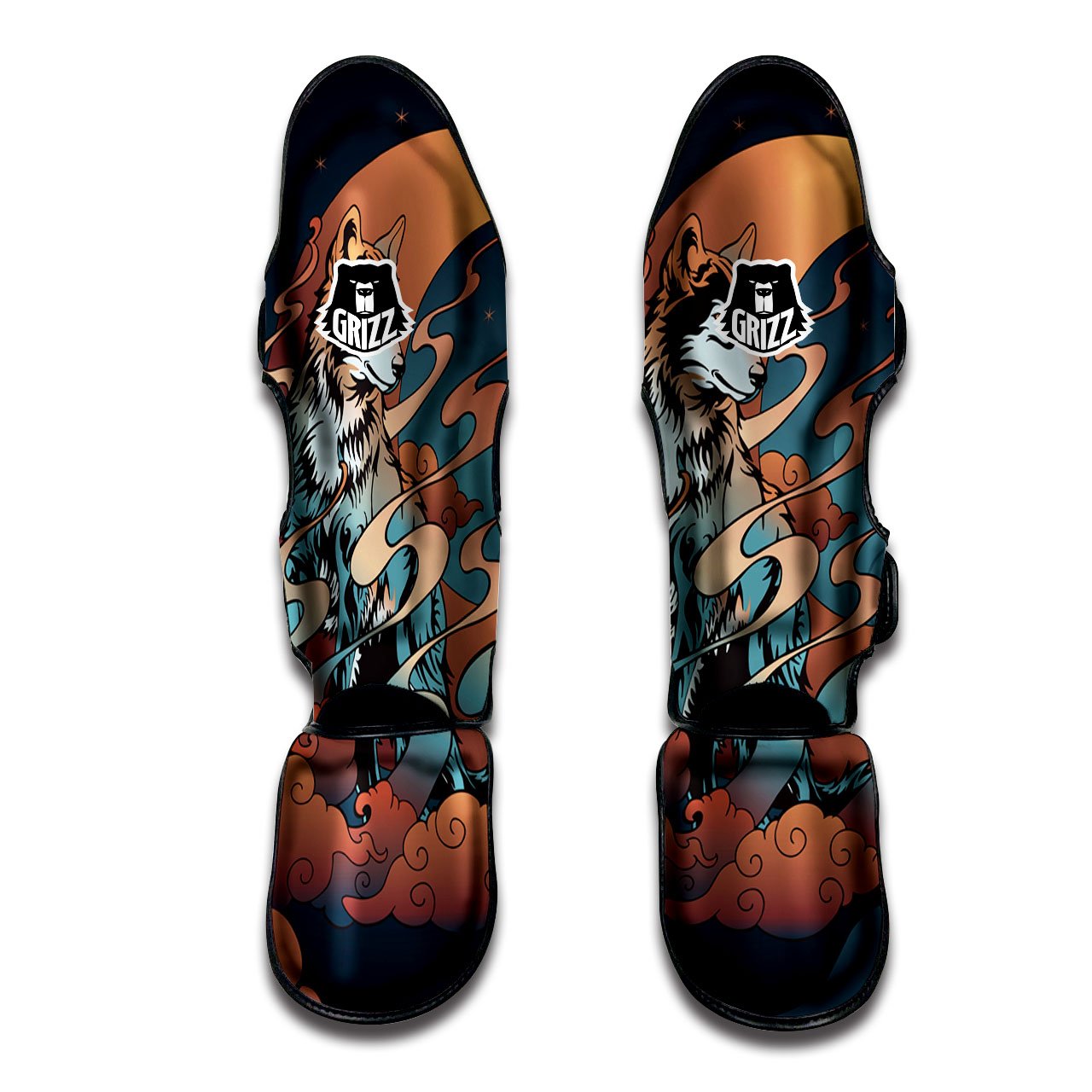 Wolf Spirit Night Forest Print Muay Thai Shin Guards-grizzshop