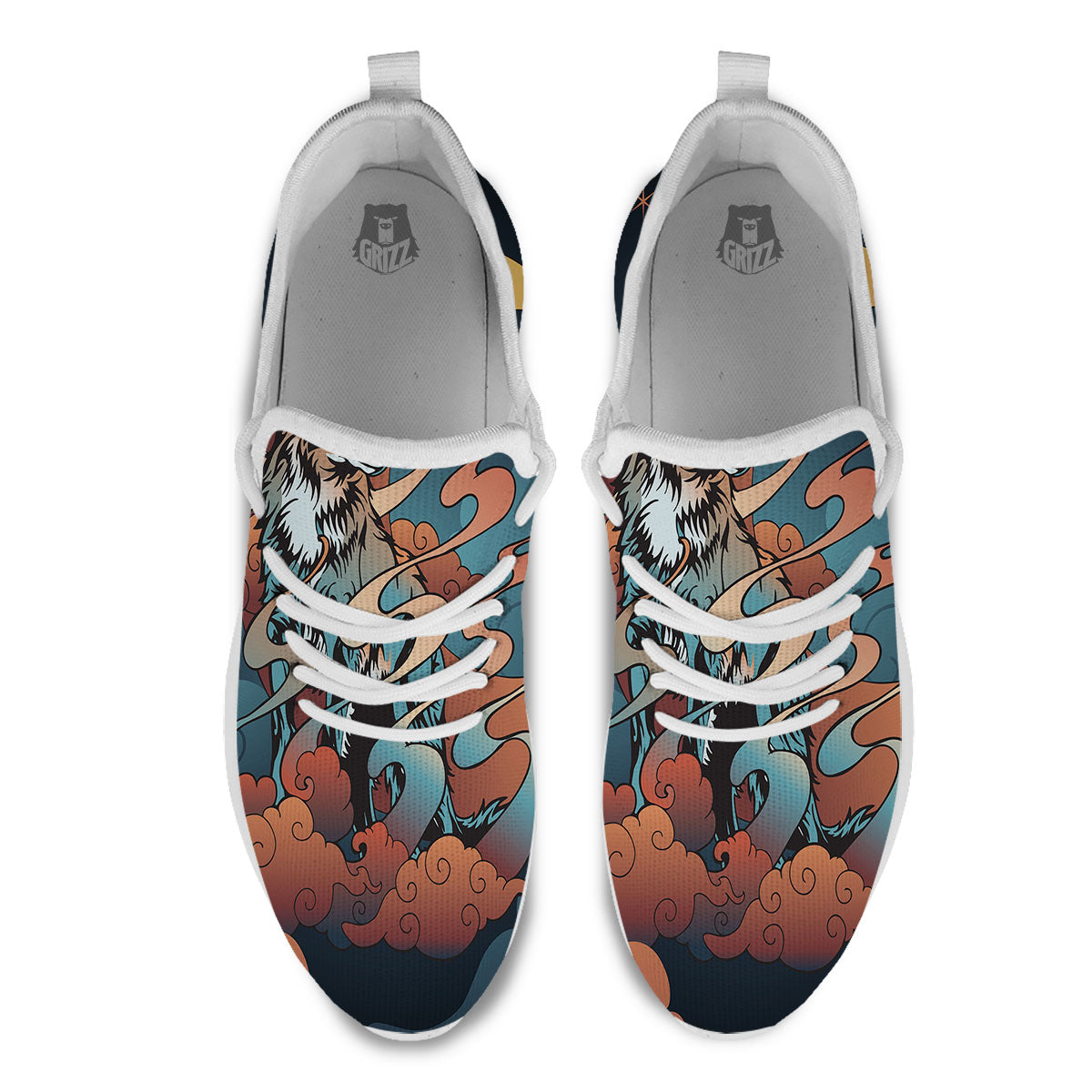 Wolf Spirit Night Forest Print White Athletic Shoes-grizzshop