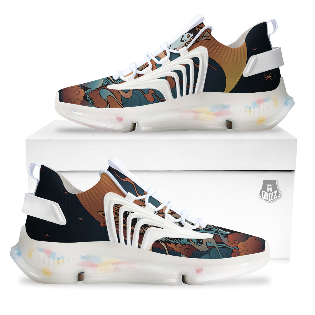 Wolf Spirit Night Forest Print White Gym Shoes-grizzshop