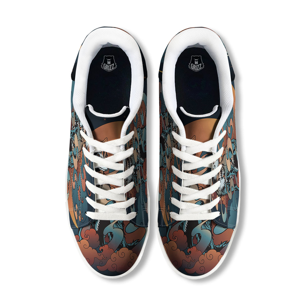 Wolf Spirit Night Forest Print White Low Top Sneakers-grizzshop