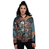 Wolf Spirit Night Forest Print Women's Bomber Jacket-grizzshop