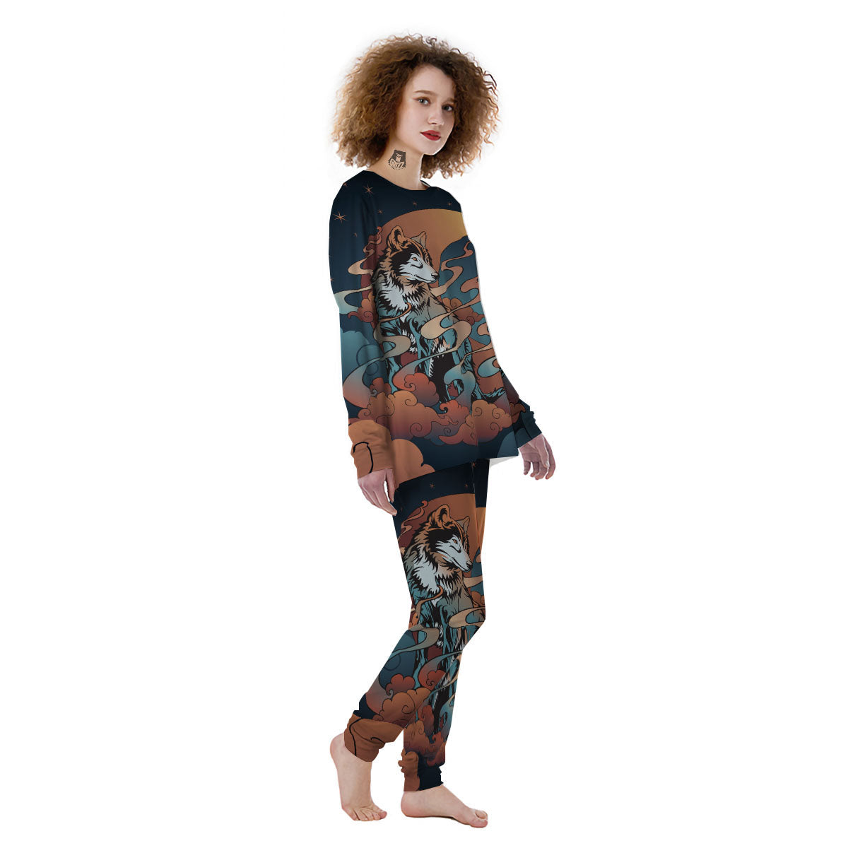 Wolf Spirit Night Forest Print Women's Pajamas-grizzshop