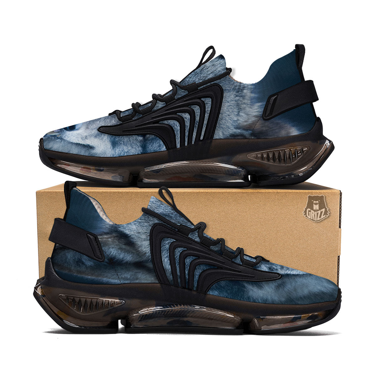 Wolf White And Navy Print Black Gym Shoes-grizzshop