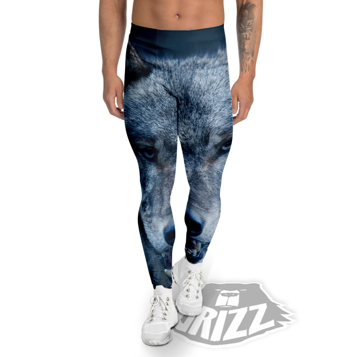 Wolf White And Navy Print Men's Leggings-grizzshop