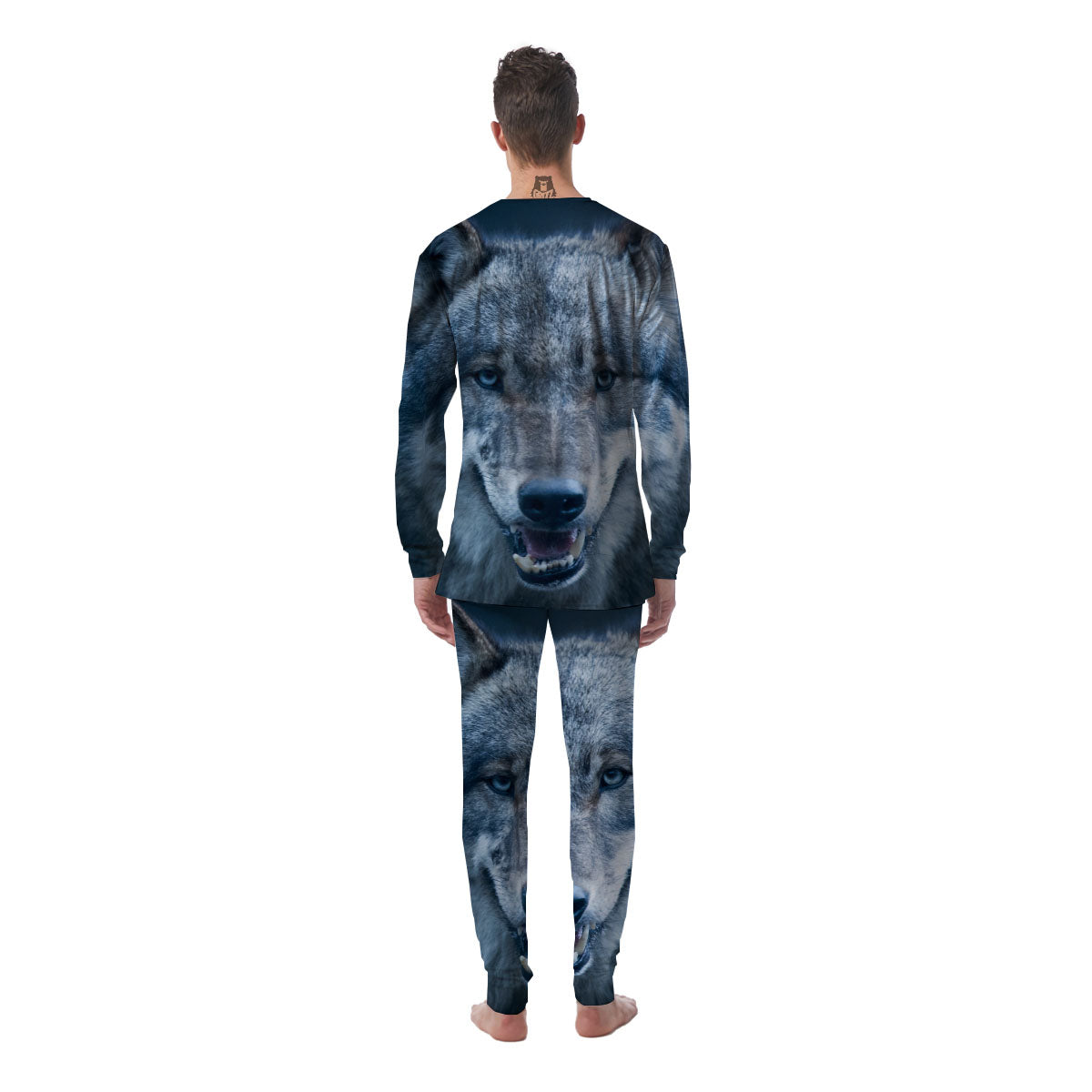 Wolf White And Navy Print Men's Pajamas-grizzshop