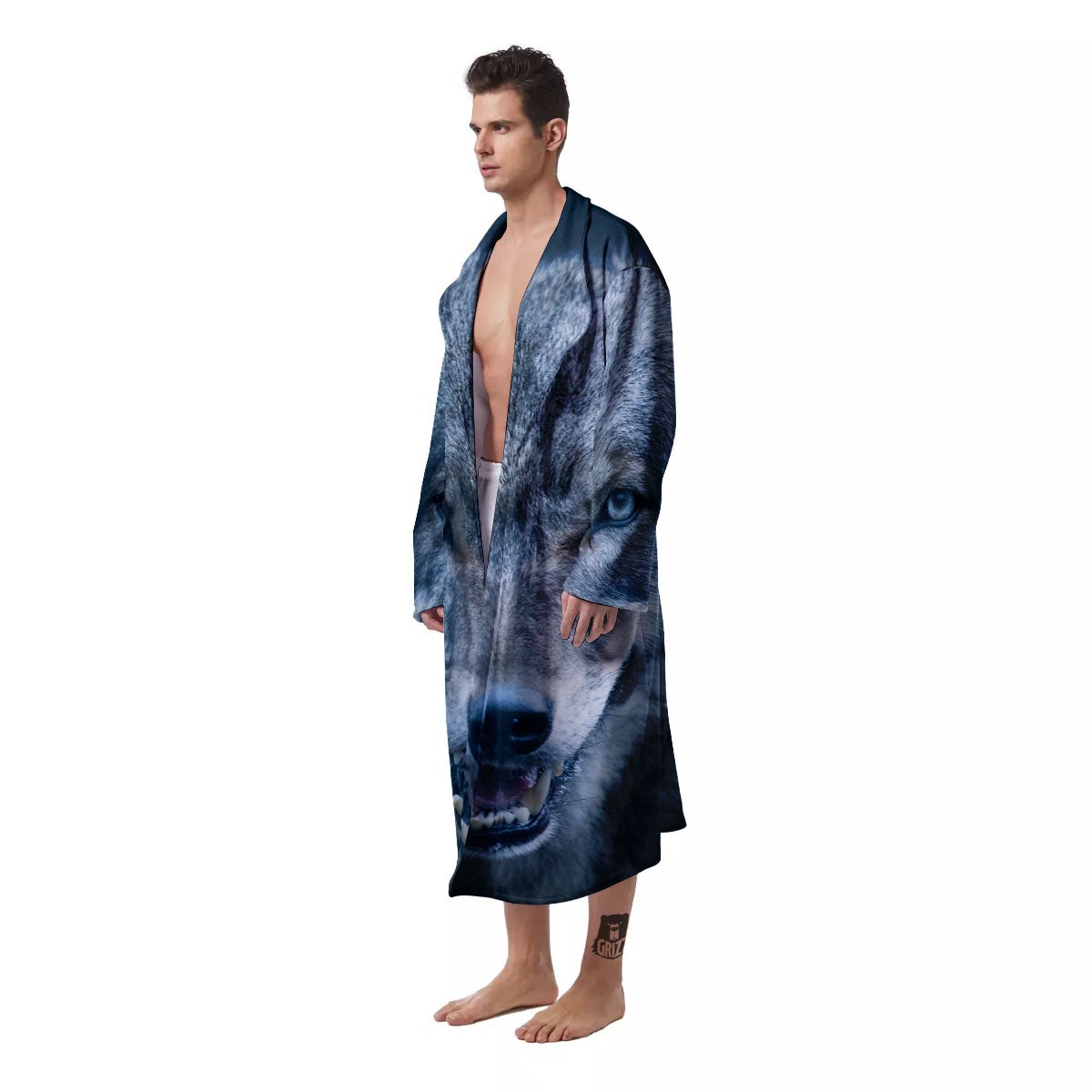 Wolf White And Navy Print Men's Robe-grizzshop