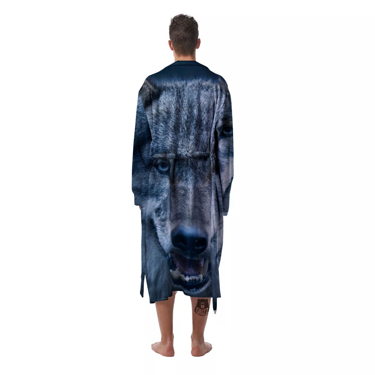 Wolf White And Navy Print Men's Robe-grizzshop