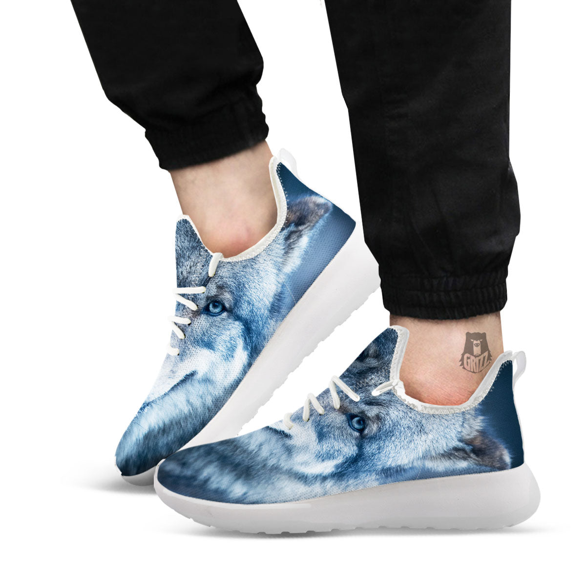 Wolf White And Navy Print White Athletic Shoes-grizzshop