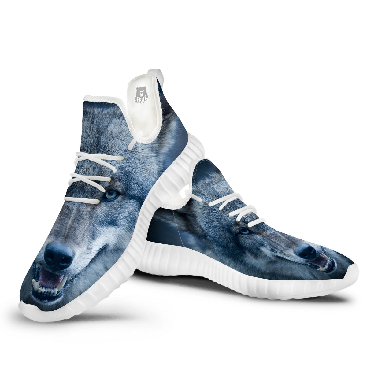 Wolf White And Navy Print White Walking Shoes-grizzshop