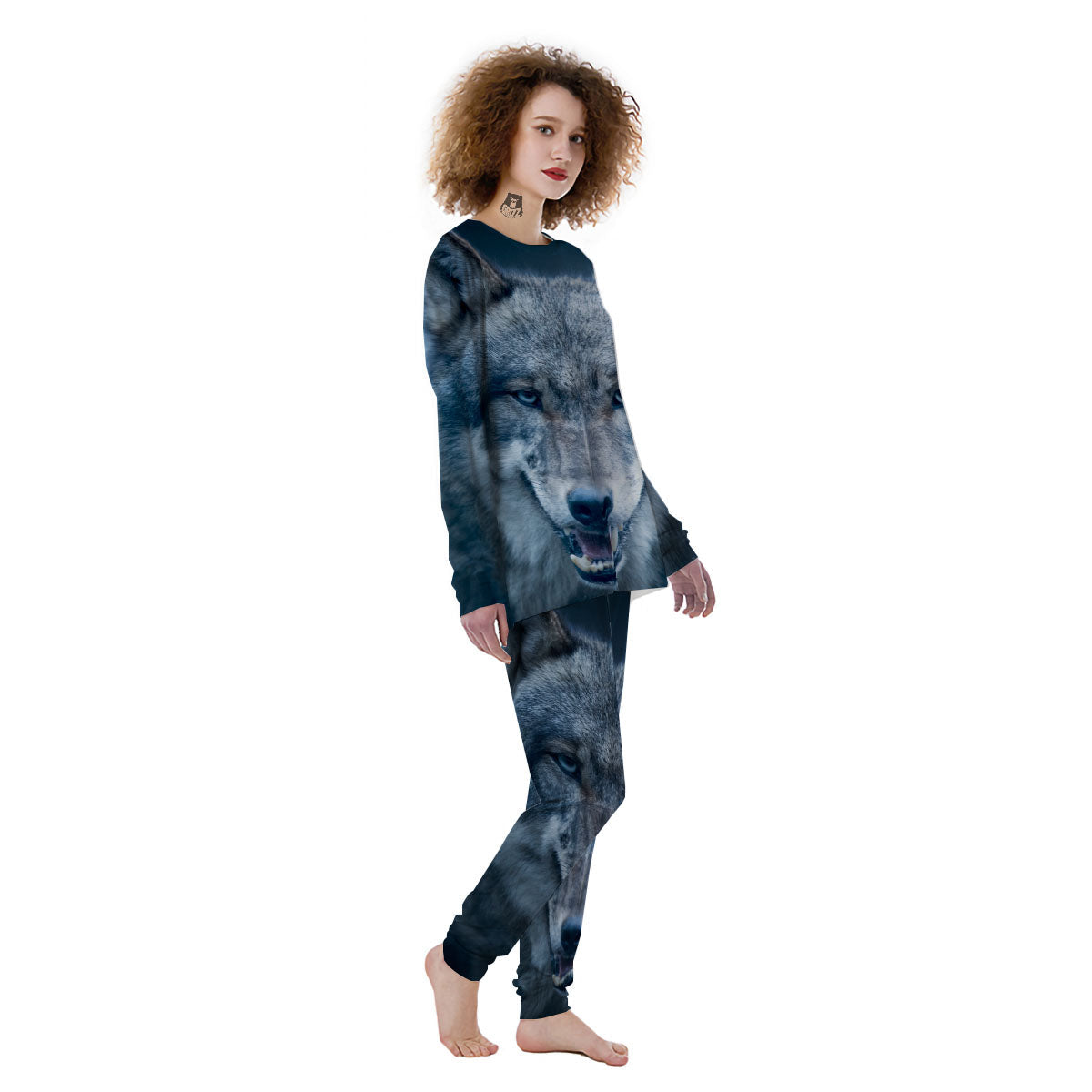 Wolf White And Navy Print Women's Pajamas-grizzshop