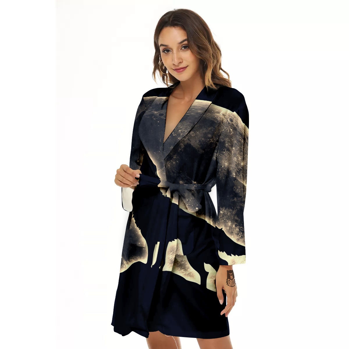 Wolf Moonlight Print Women's Robe-grizzshop