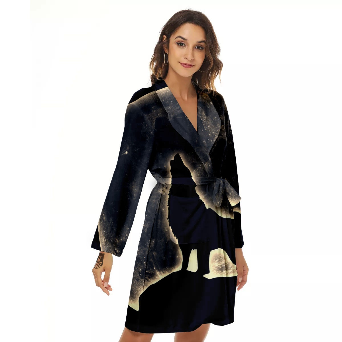 Wolf Moonlight Print Women's Robe-grizzshop