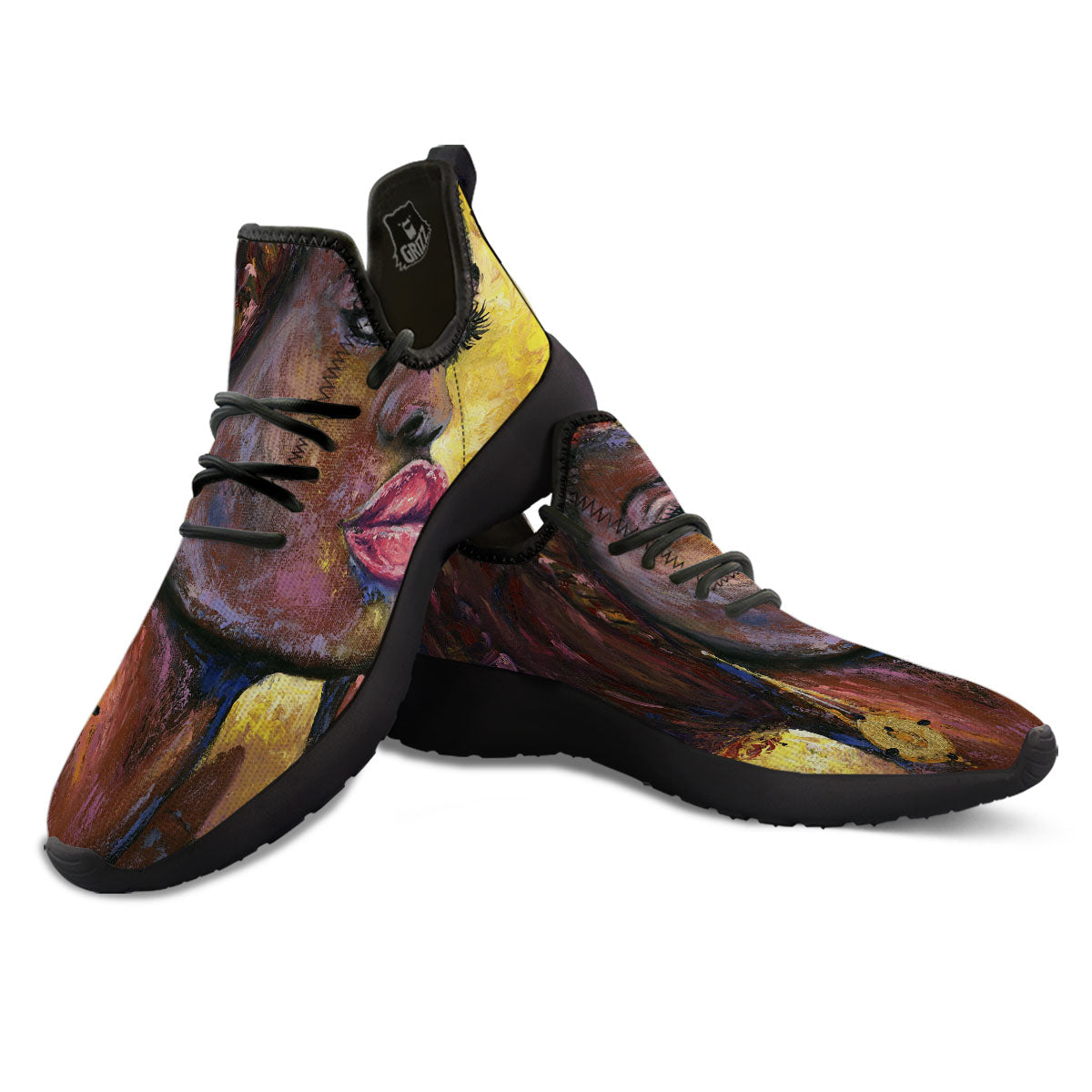 Woman African Print Black Athletic Shoes-grizzshop